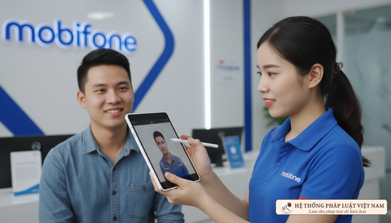 Nhân viên Mobifone chụp ảnh chân dung cho khách hàng