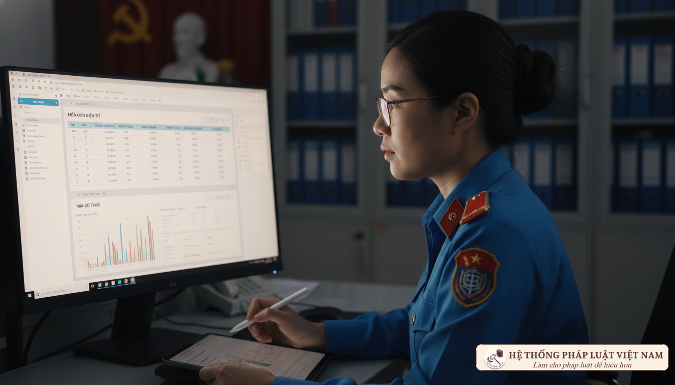 Cán bộ thuế kiểm tra hóa đơn điện tử