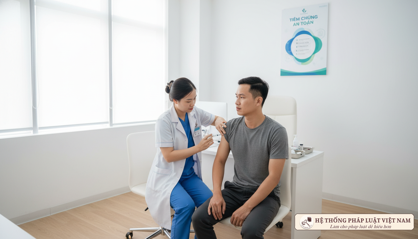 Cán bộ y tế đang tiêm vaccine phòng COVID-19 cho người dân