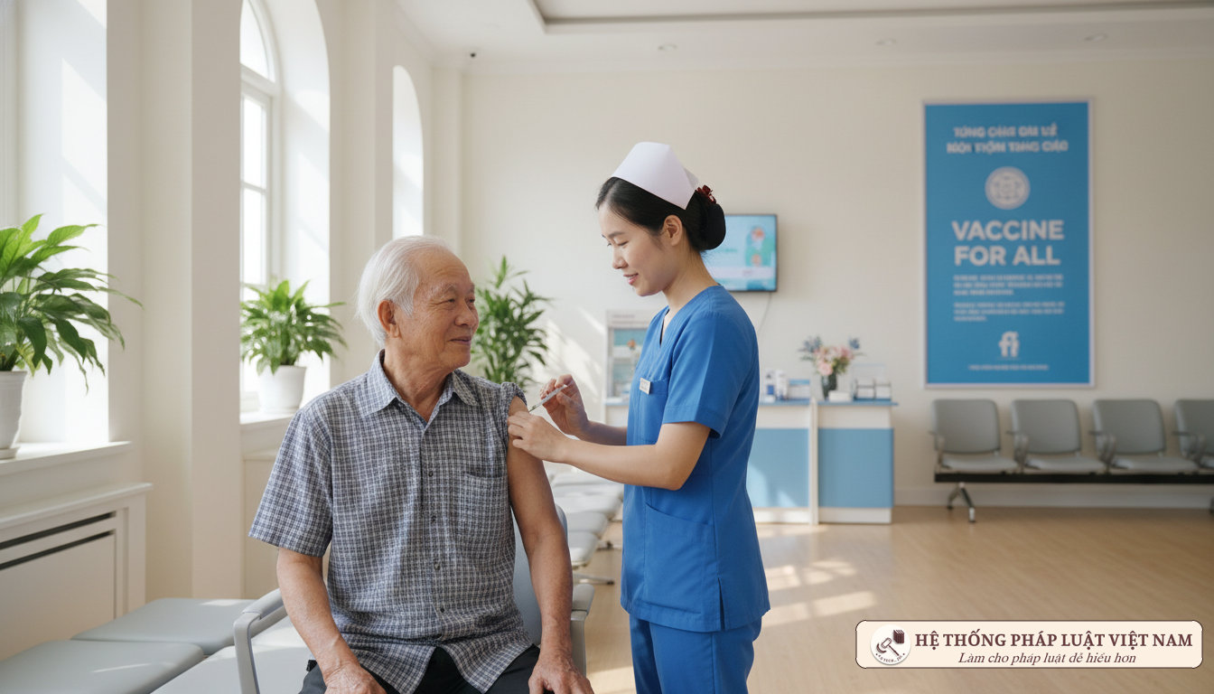 Y tá tiêm vaccine cho người dân tại trung tâm y tế