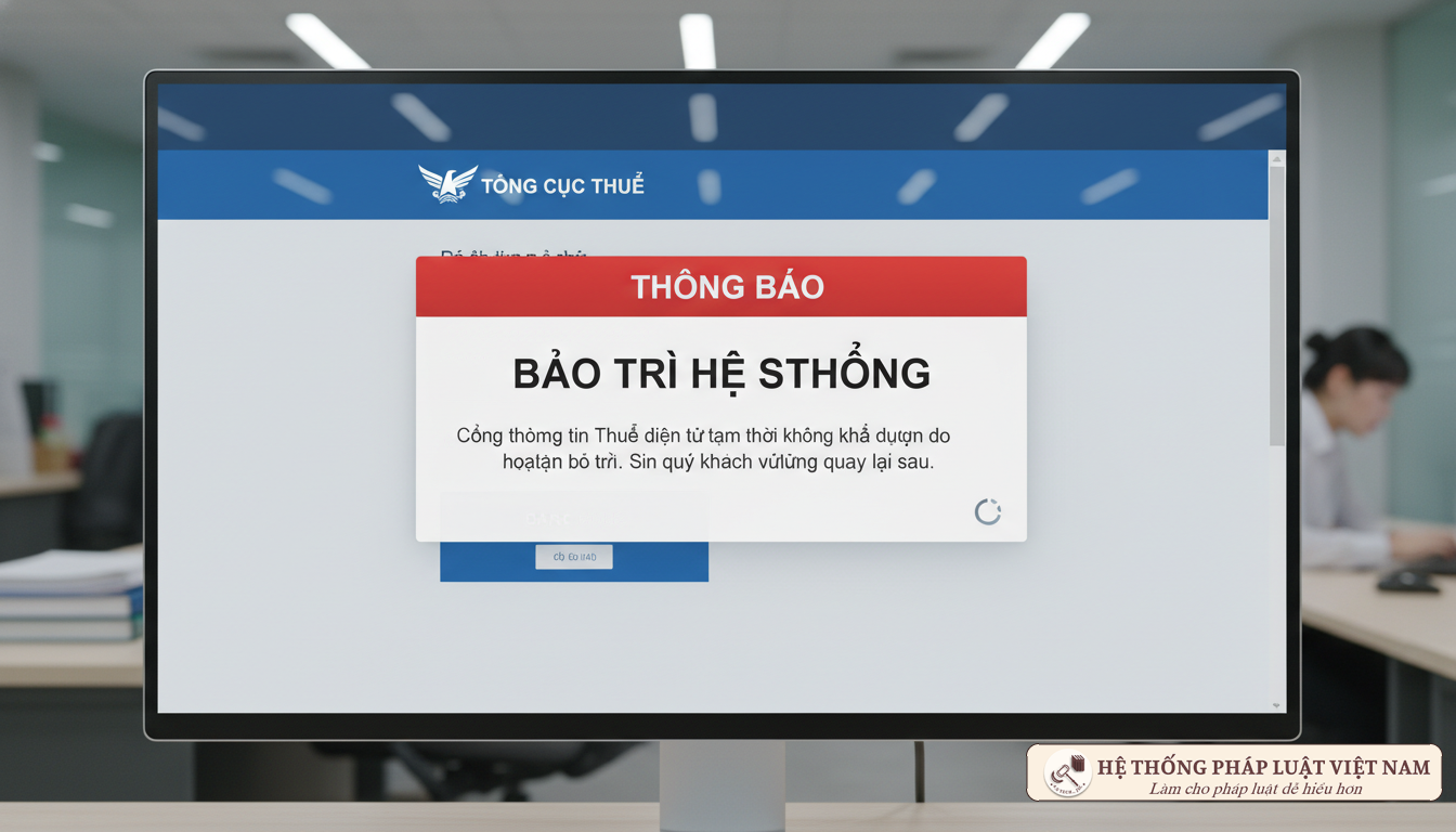 Thông báo bảo trì hệ thống thuế trên màn hình máy tính