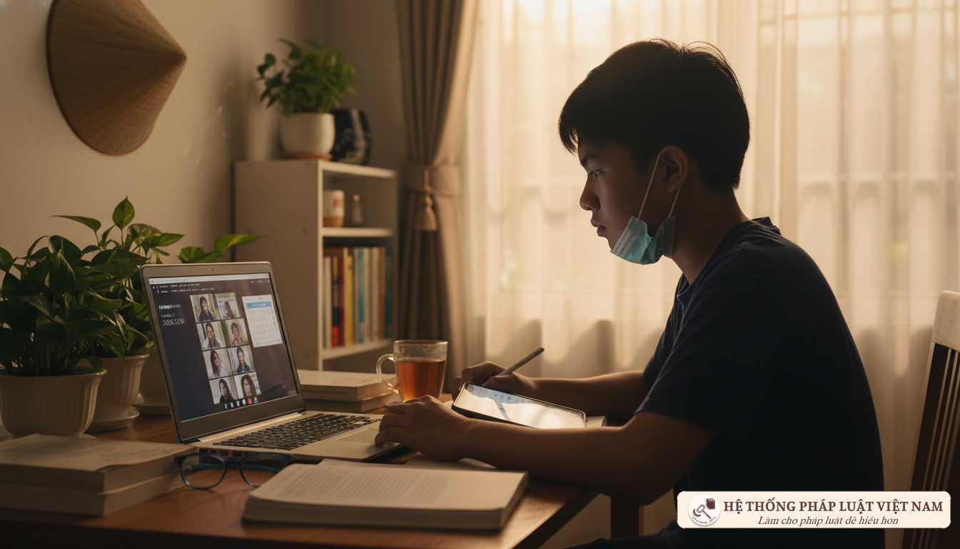 Học sinh học trực tuyến tại nhà trong mùa dịch