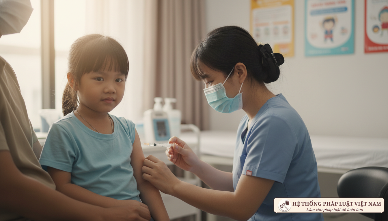 Y tá đang tiêm vaccine cho trẻ em tại Việt Nam