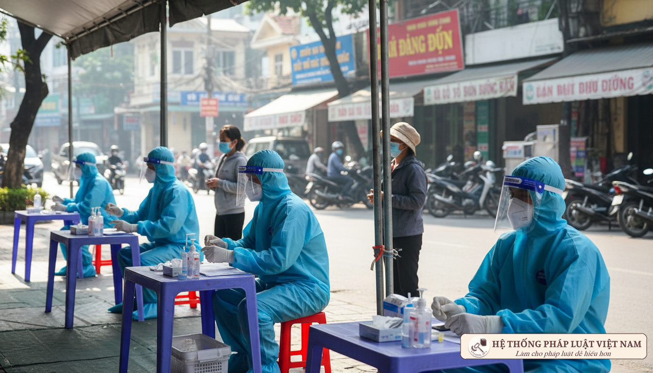 Nhân viên y tế lấy mẫu xét nghiệm COVID-19 tại Việt Nam năm 2021