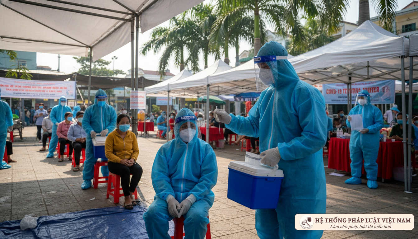 Nhân viên y tế lấy mẫu xét nghiệm COVID-19 tại Việt Nam tháng 6 năm 2021