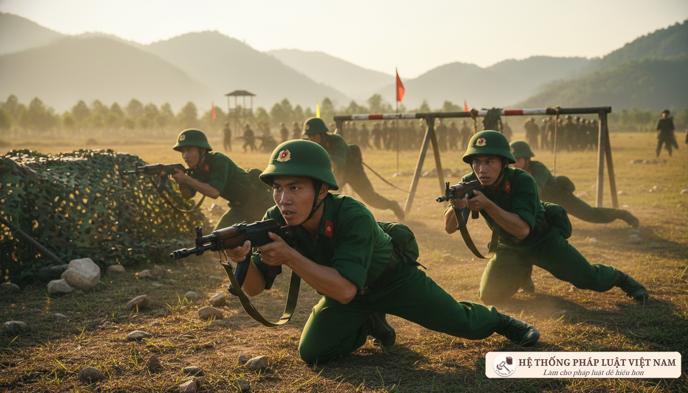 Chiến sĩ luyện tập trên thao trường