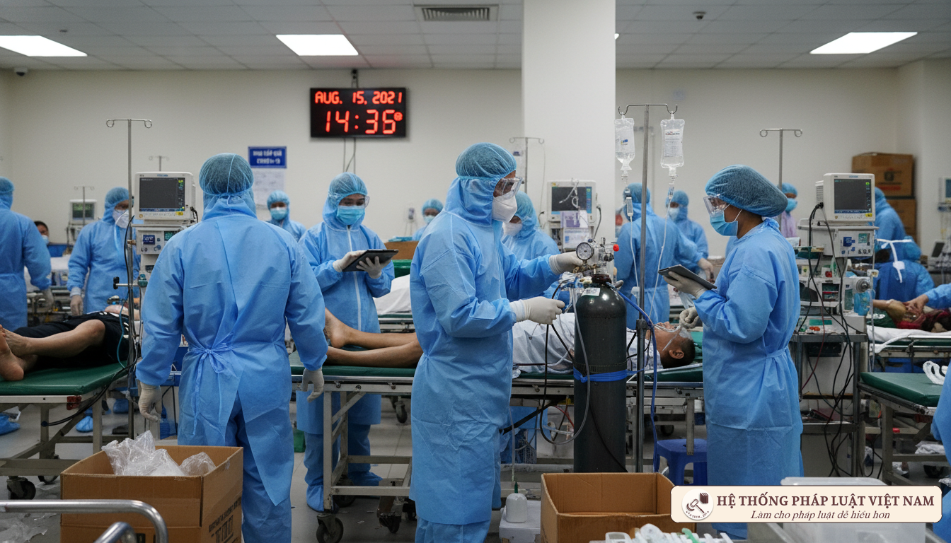 Nhân viên y tế cấp cứu bệnh nhân với bình oxy