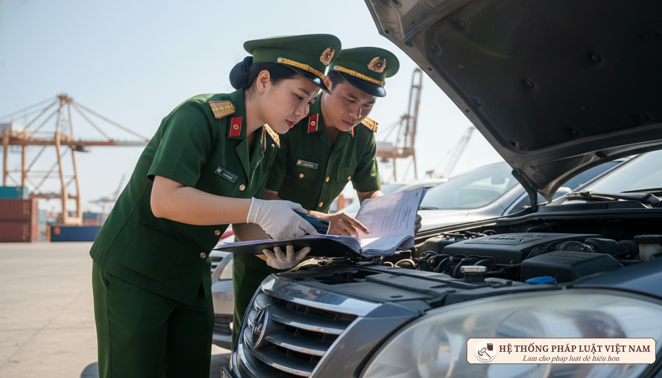 Hoạt động kiểm tra xe ô tô cũ nhập khẩu Kiểm tra xe ô tô nhập khẩu tại cảng