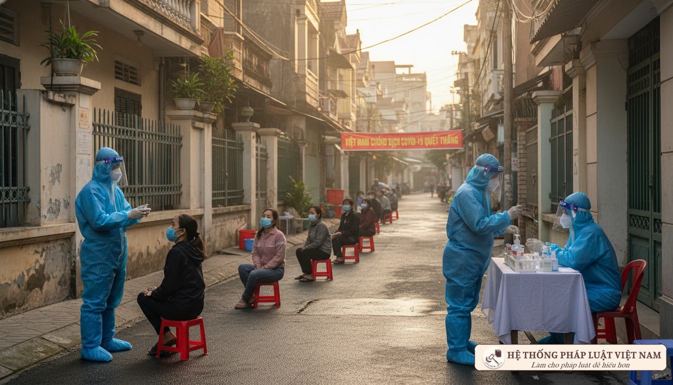 Nhân viên y tế Việt Nam xét nghiệm Covid-19 trong bối cảnh giãn cách xã hội năm 2021