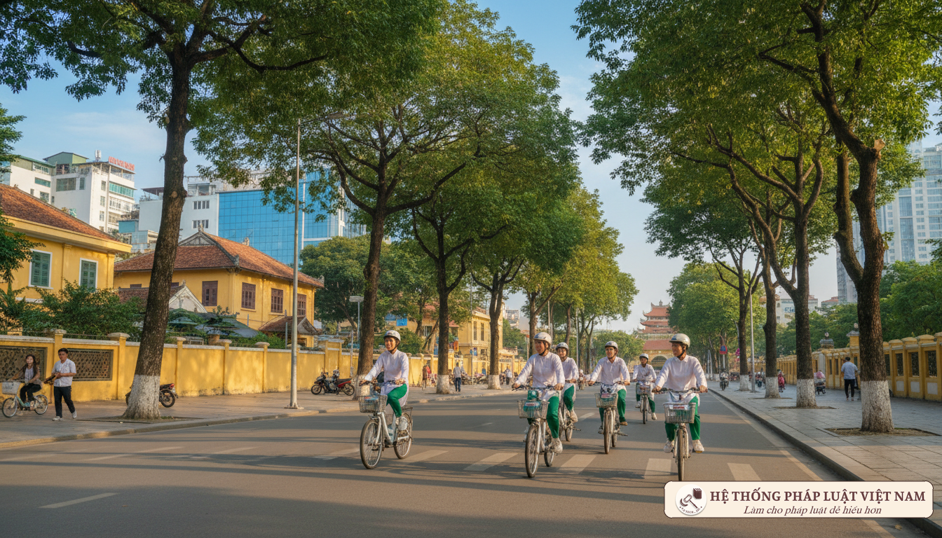 Học sinh đi xe điện an toàn tại Hà Nội