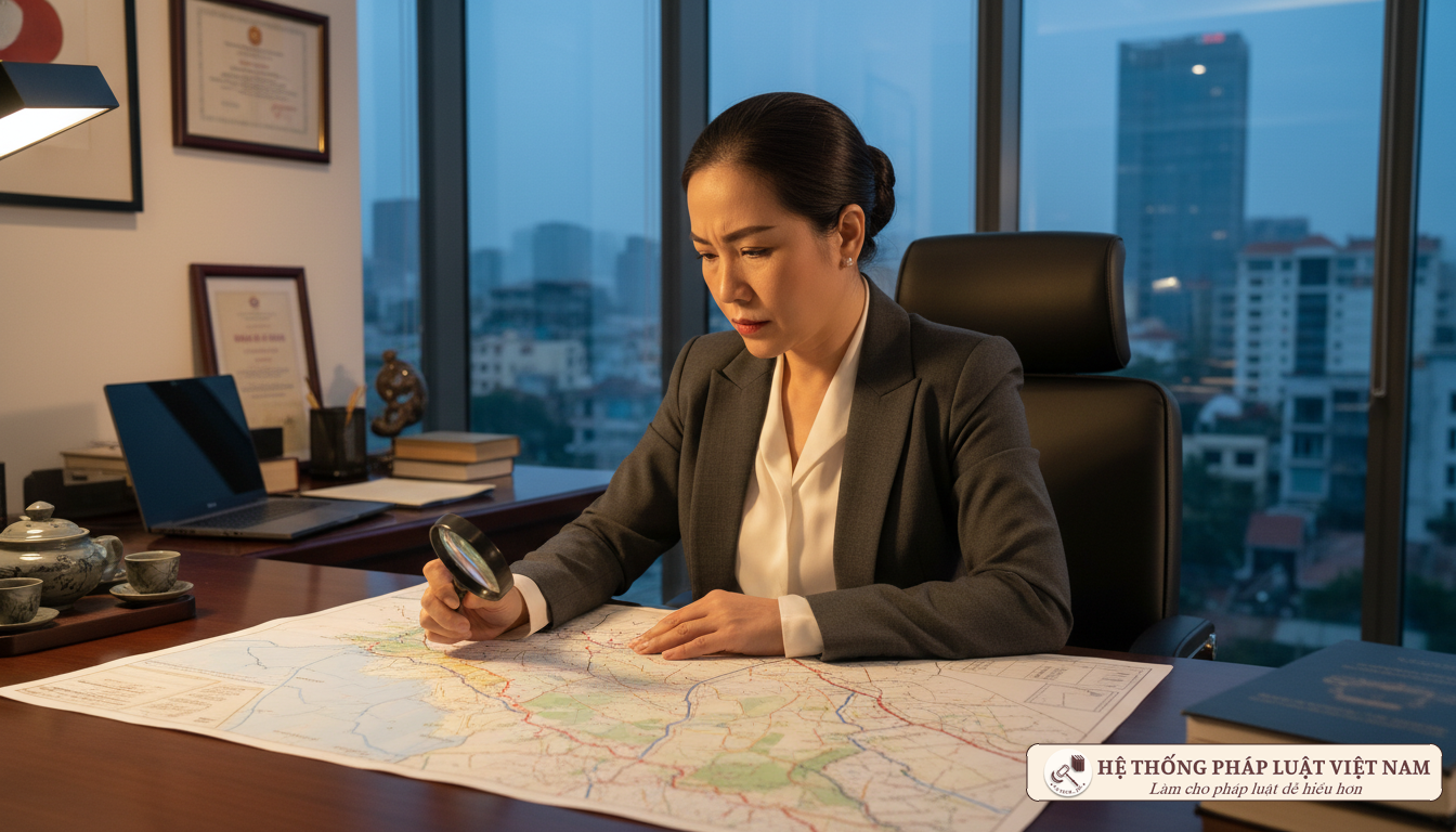 Chuyên gia pháp lý kiểm tra bản đồ khu vực địa lý