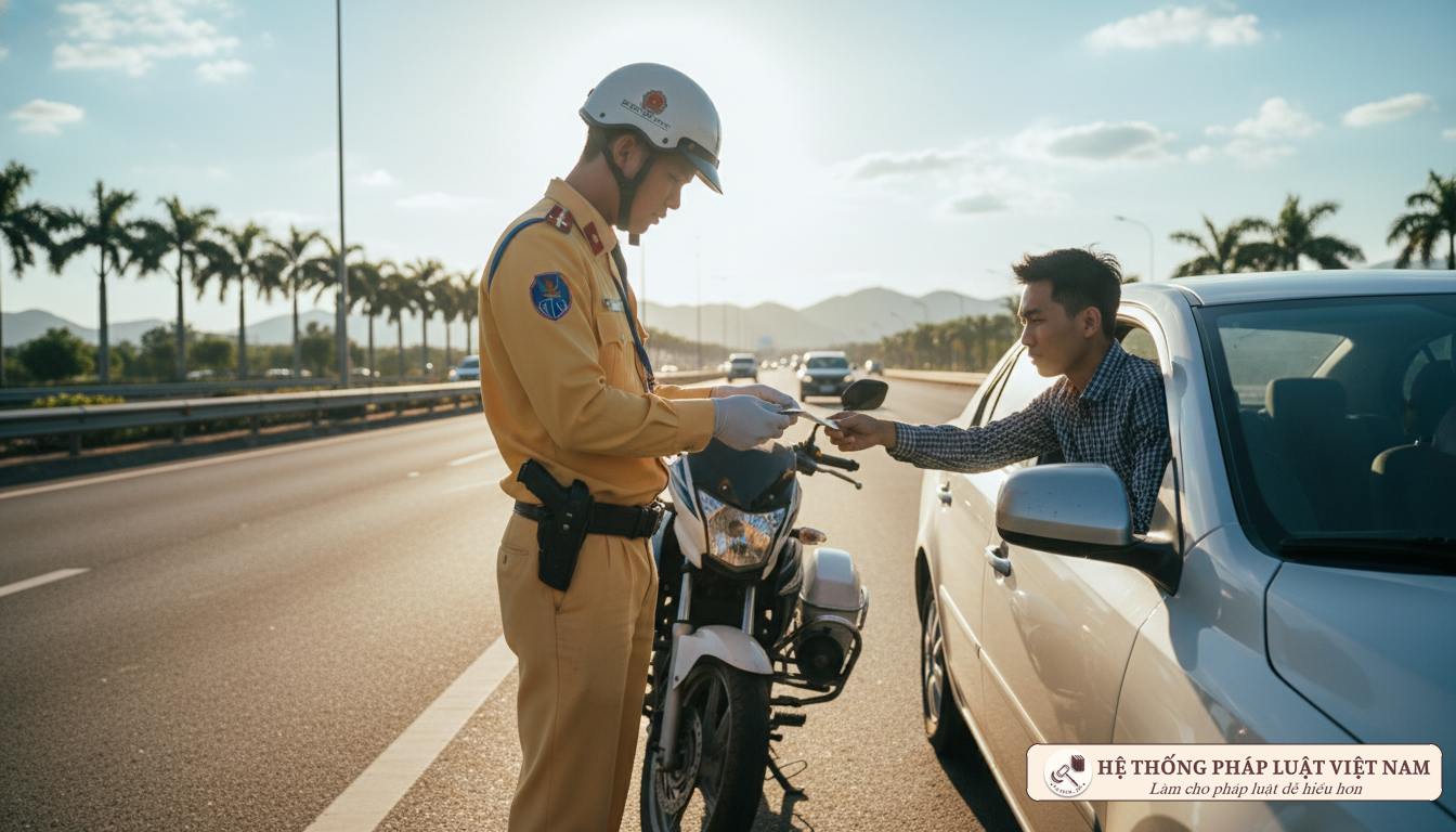 Cảnh sát giao thông kiểm tra bằng lái