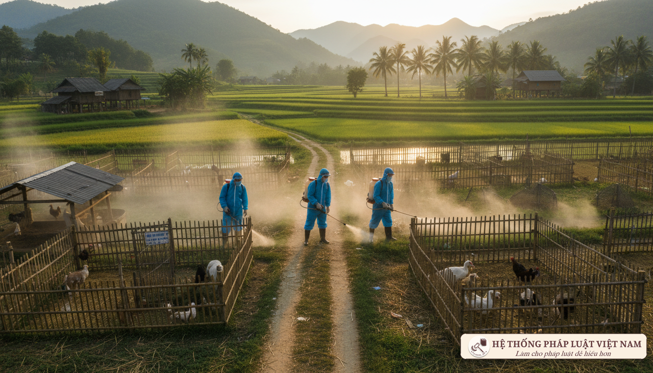 Phun thuốc khử trùng phòng dịch tả lợn Châu Phi