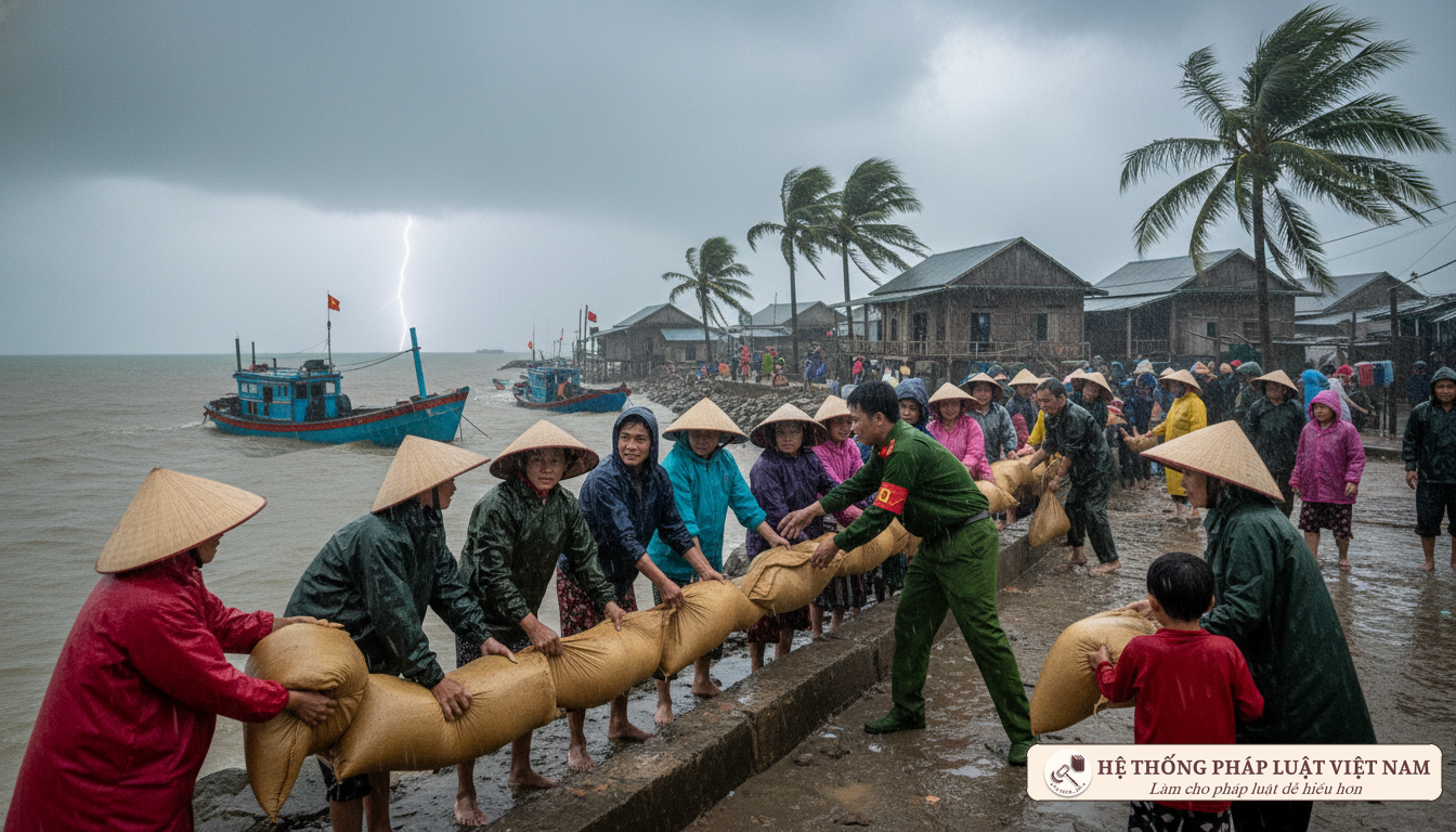 Người dân và lực lượng chức năng ứng phó bão số 3