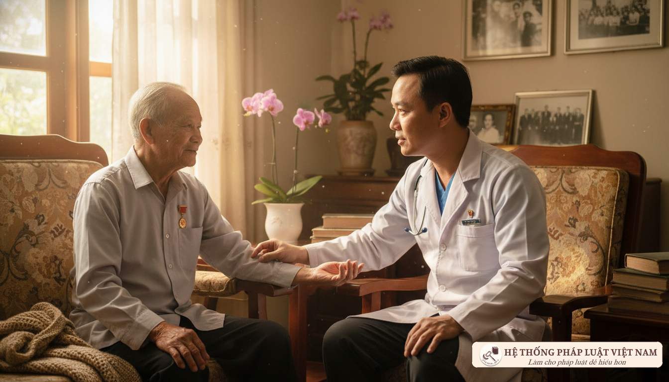 Bác sĩ thăm khám cho bệnh binh