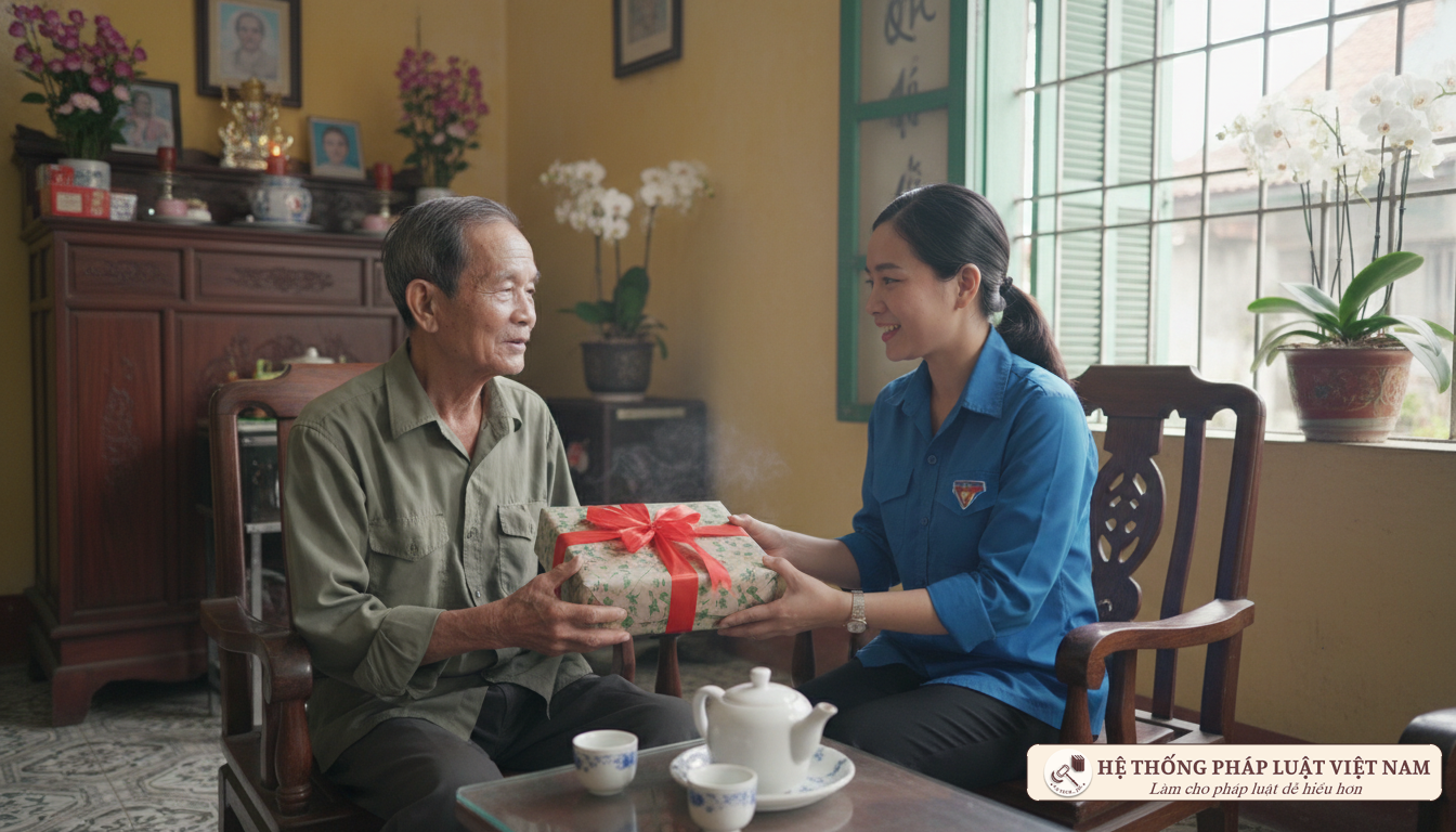 Cán bộ thăm hỏi bệnh binh