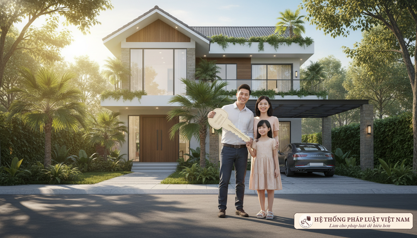 Gia đình Việt Nam hạnh phúc trước ngôi nhà mới