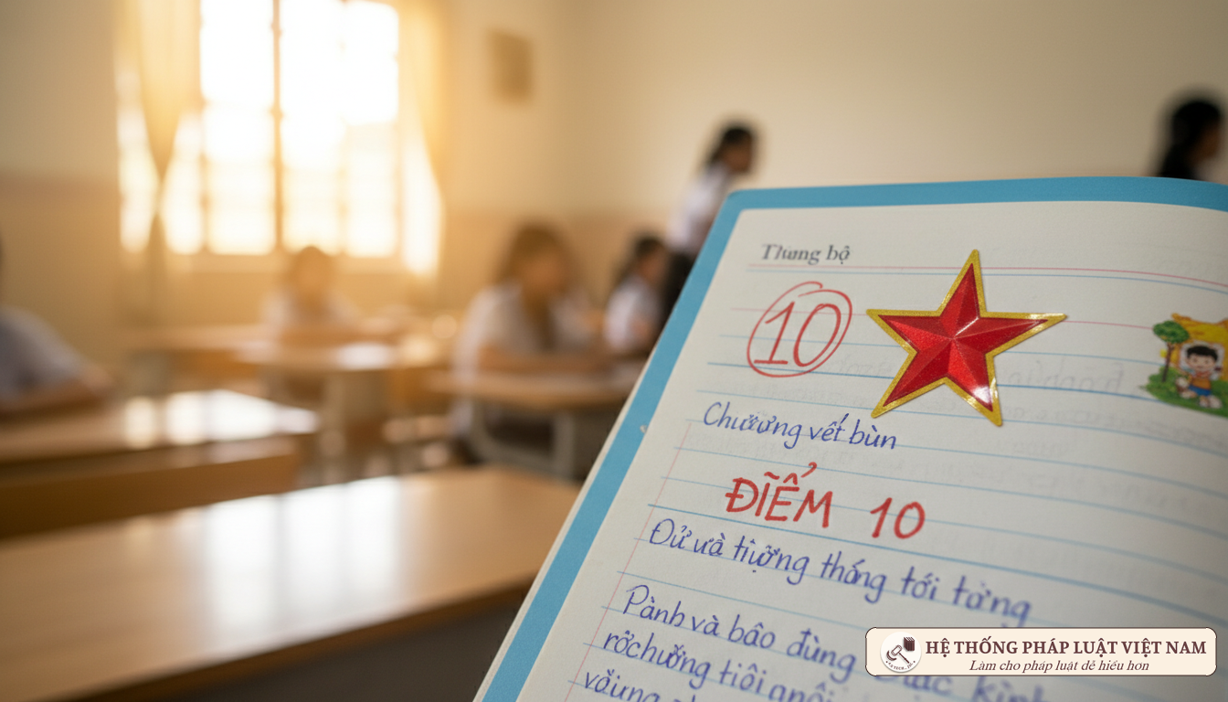 Điểm 10 trên trang vở học sinh tiểu học