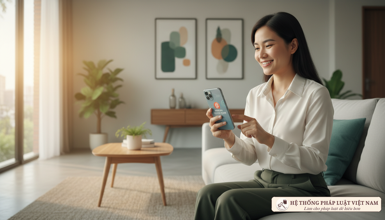 Người dân sử dụng điện thoại tra cứu thông tin cá nhân