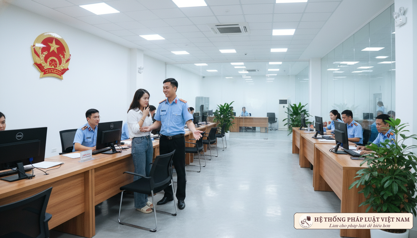 Cán bộ công an hướng dẫn làm CCCD