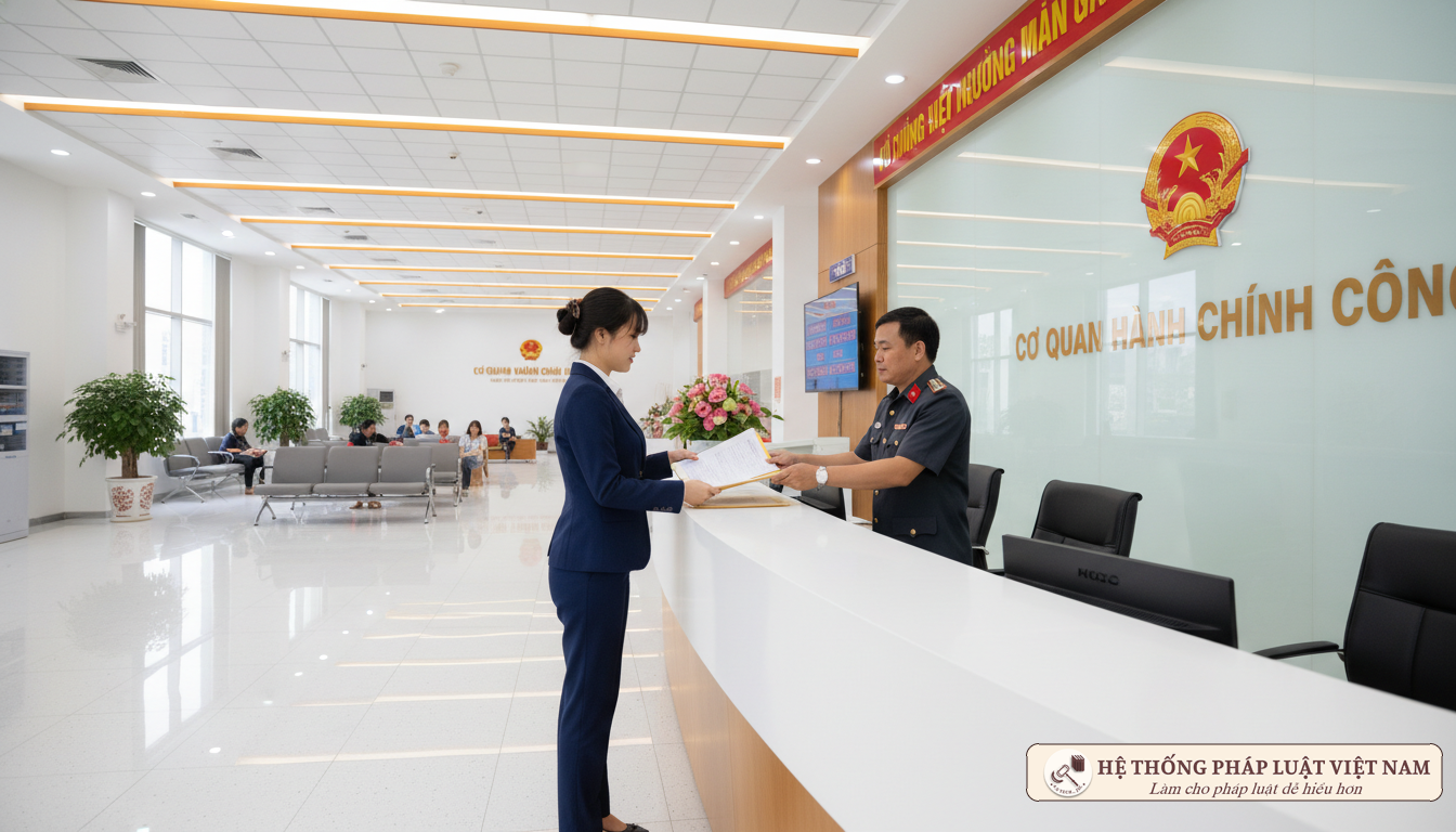 Nhân viên thực hiện thủ tục hành chính tại cơ quan đăng ký kinh doanh