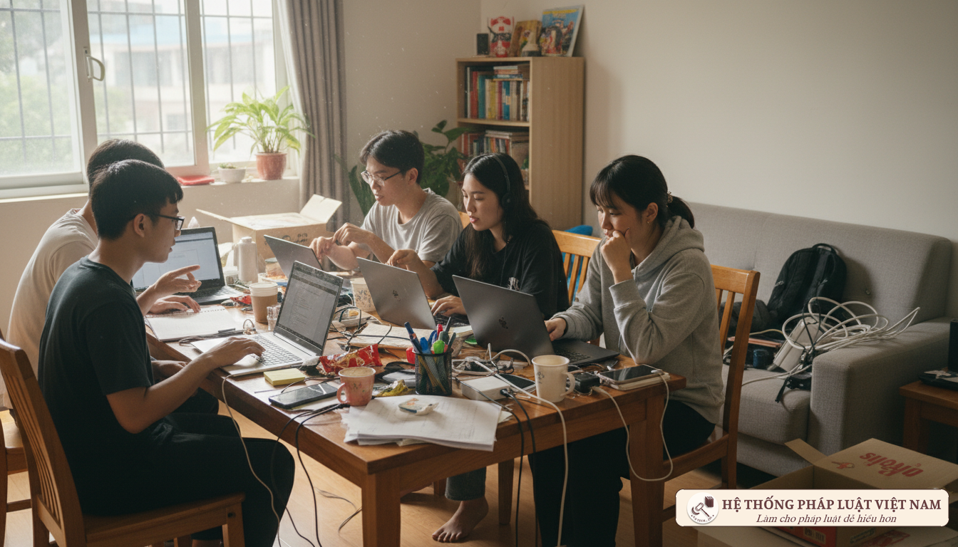Nhóm startup làm việc trong căn hộ chung cư