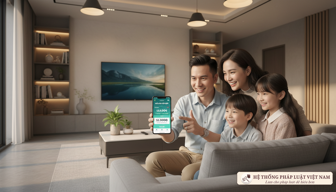 Gia đình xem hóa đơn điện trên điện thoại