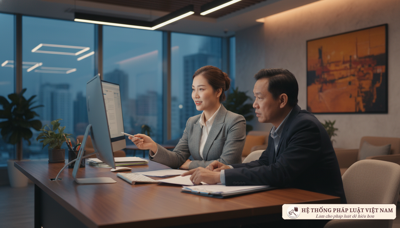 Cán bộ hướng dẫn người dân làm thủ tục hành chính