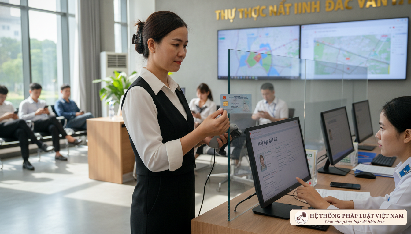 Người dân làm thủ tục đất đai bằng thẻ Căn cước công dân gắn chip