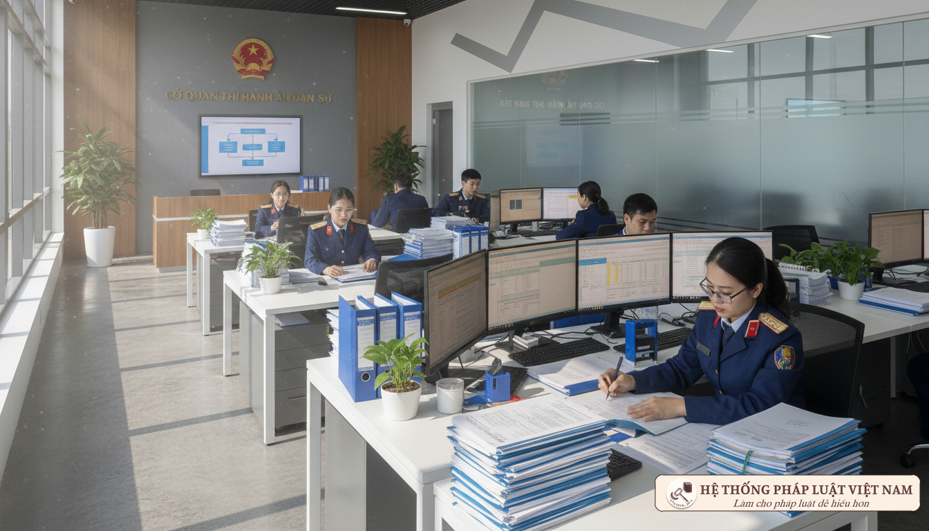 Cơ quan thi hành án dân sự làm việc