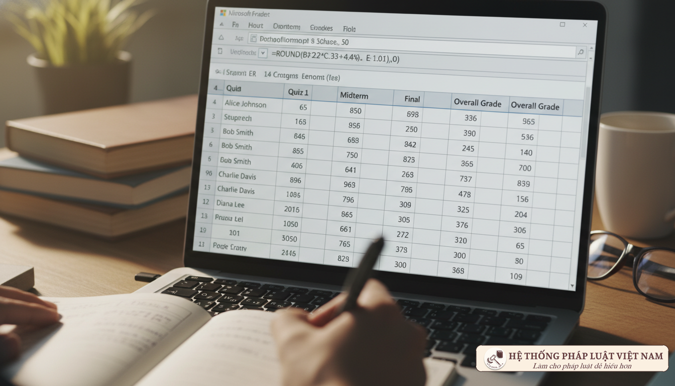 Bảng tính Excel điểm trung bình môn học