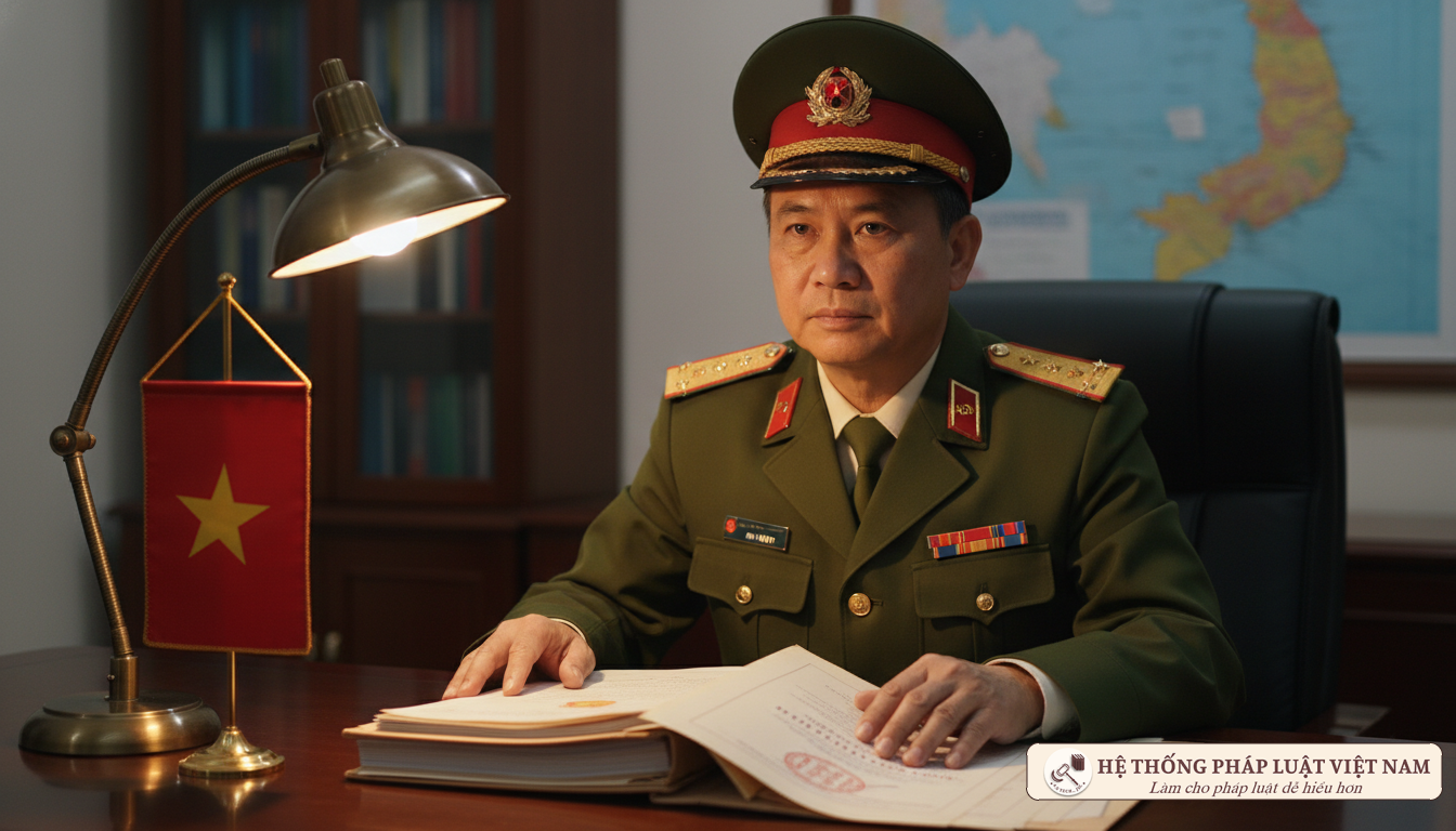 Sĩ quan quân đội làm việc với văn bản