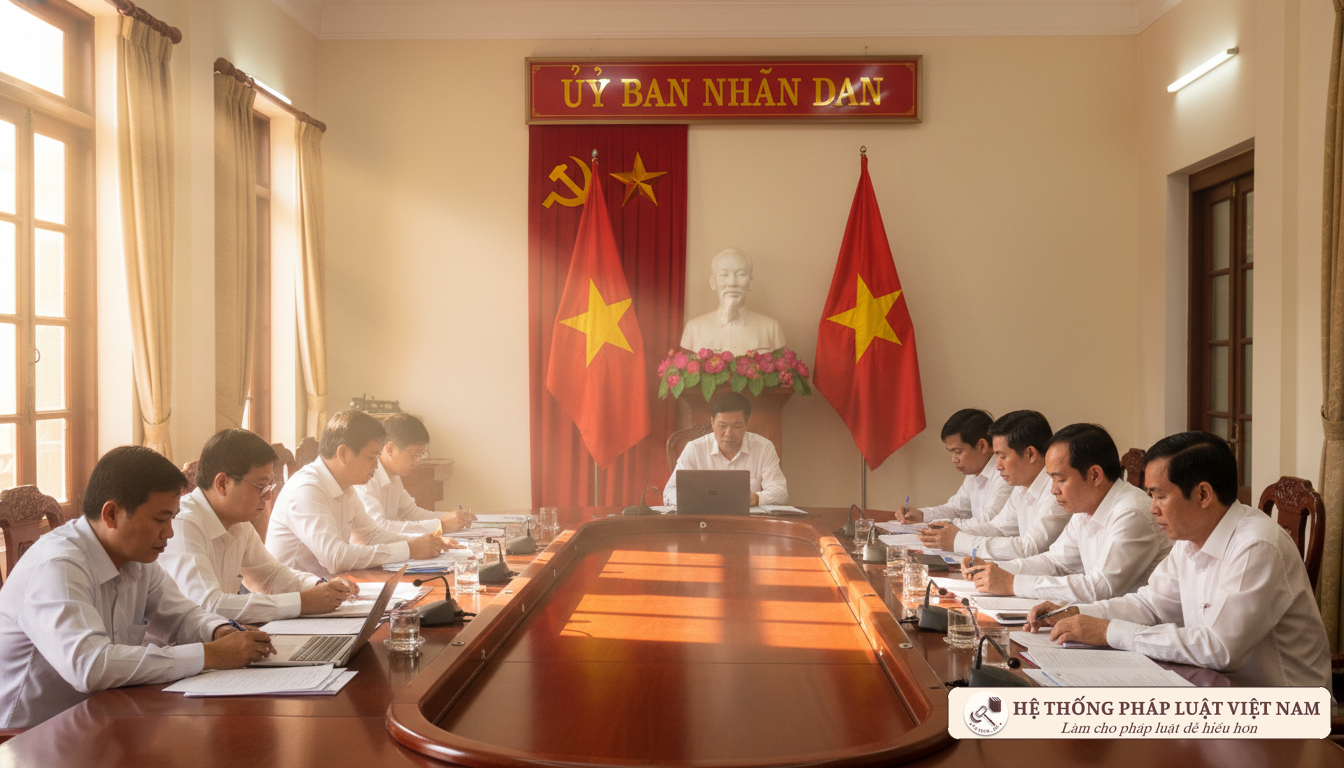 Cán bộ UBND cấp xã làm việc