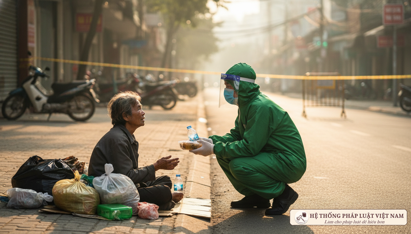 Cán bộ hỗ trợ người lang thang trên đường phố