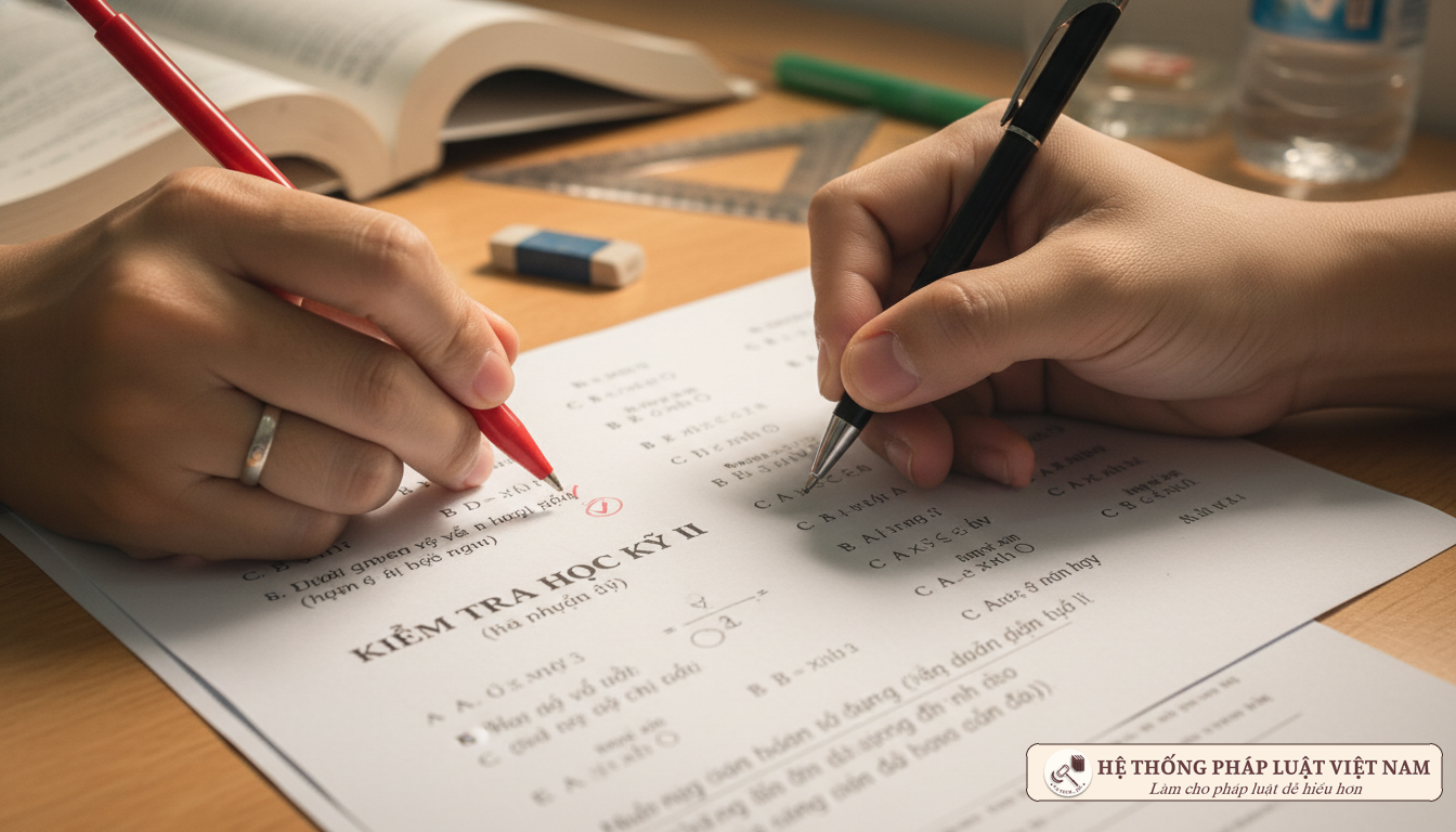 Giáo viên chấm bài và đánh giá học sinh