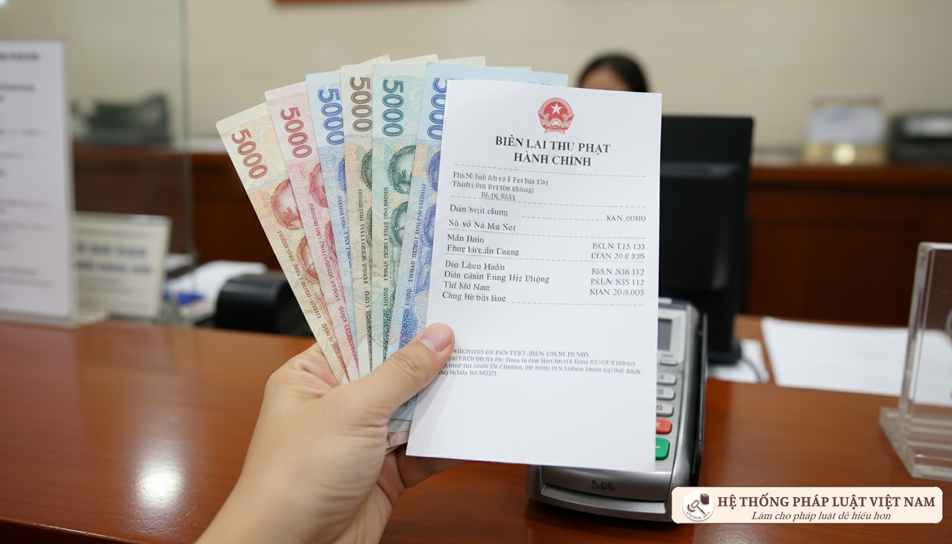 Người dân nộp tiền phạt tại ngân hàng