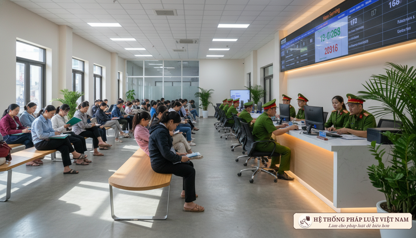 Người dân làm thủ tục cấp thẻ CCCD gắn chip tại cơ quan công an