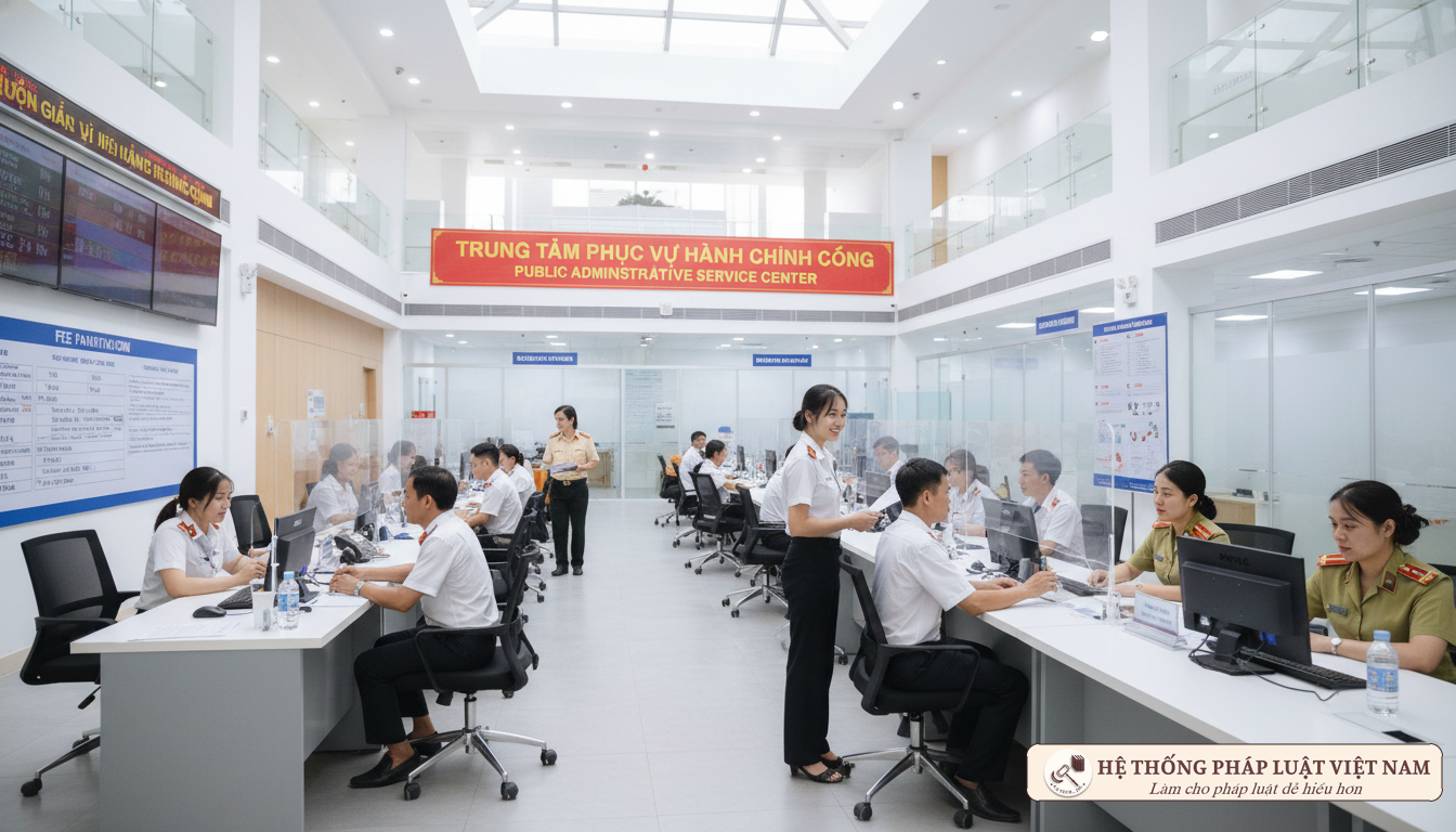 Người dân nộp lệ phí tại bộ phận một cửa