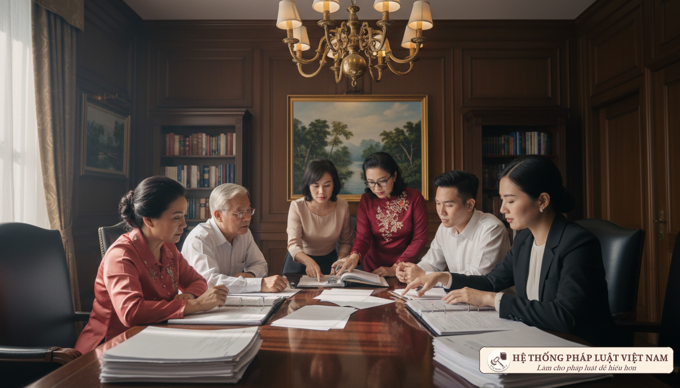 Gia đình thảo luận về việc phân chia di sản thừa kế