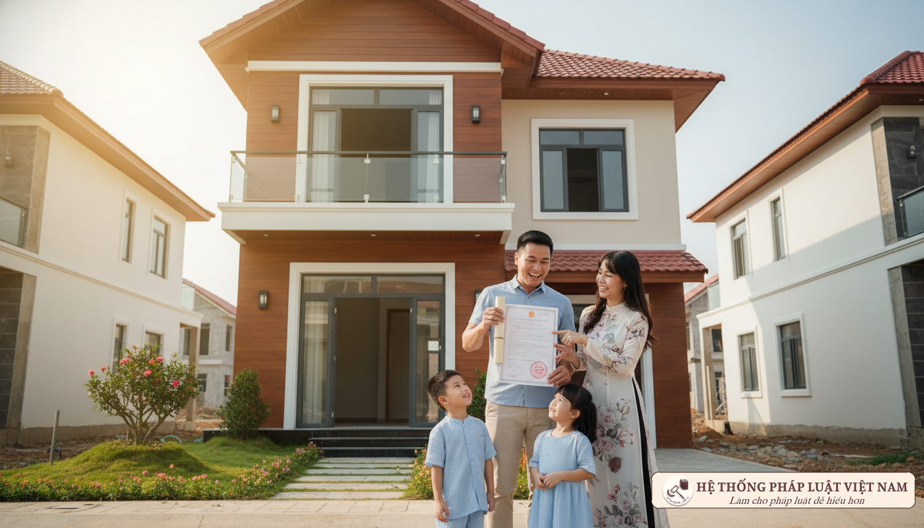 Gia đình hạnh phúc bên ngôi nhà mới