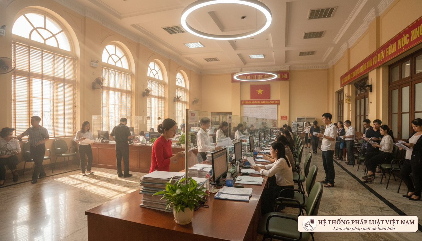 Người dân thực hiện thủ tục hành chính tại bộ phận một cửa