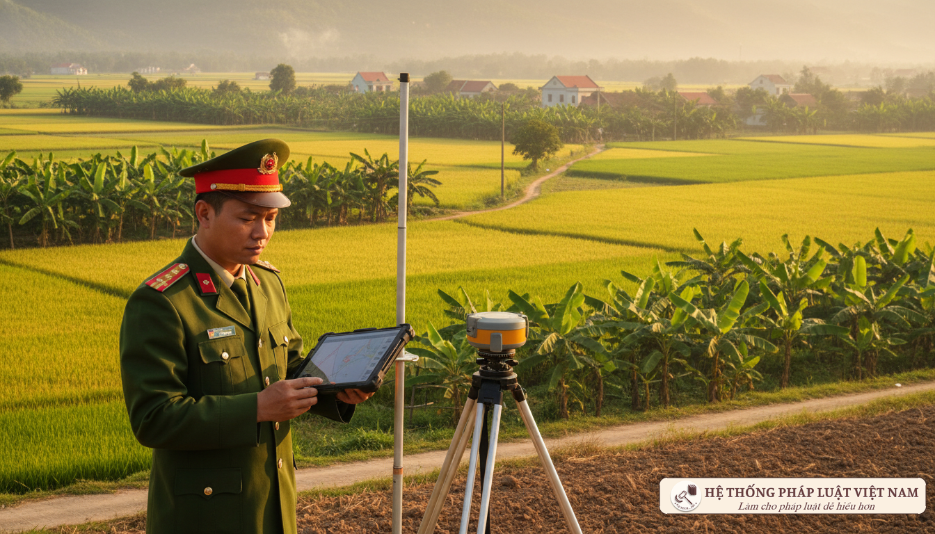 Cán bộ địa chính kiểm tra thực địa chuyển đổi đất