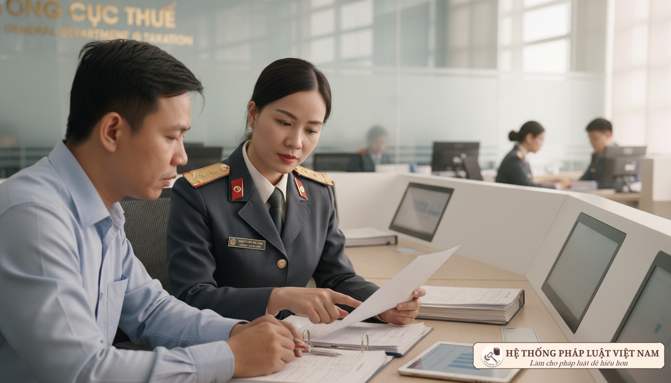 Cán bộ thuế hướng dẫn người dân