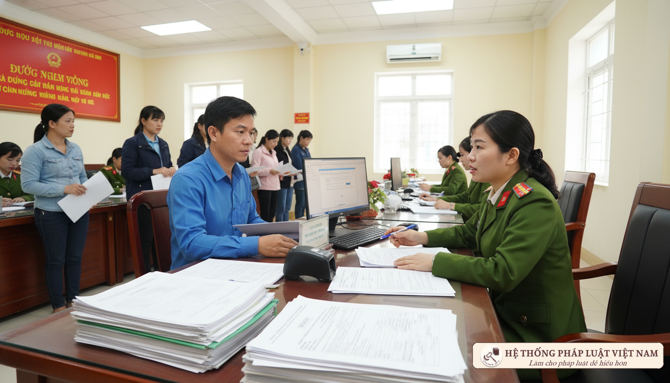Cán bộ công an hướng dẫn làm CCCD gắn chip
