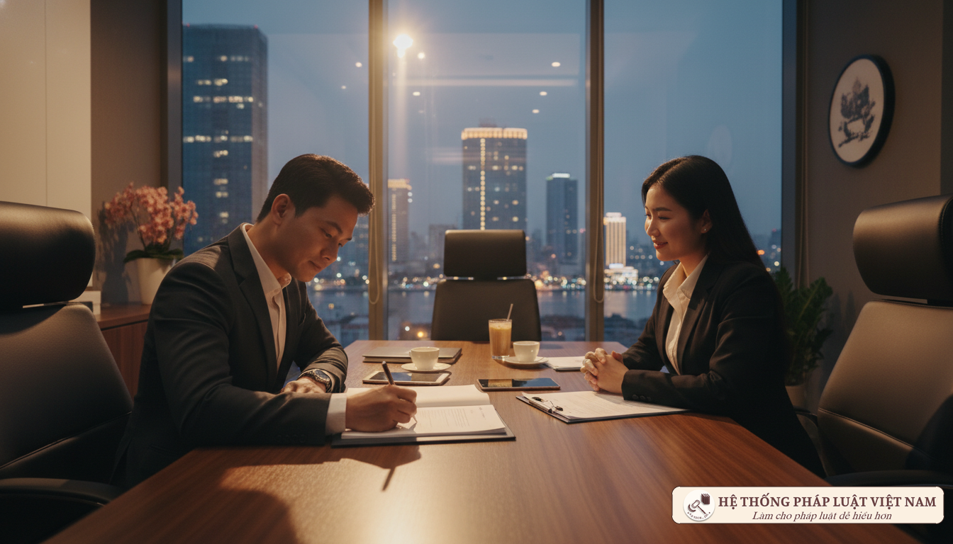 Người dân ký kết hợp đồng tại văn phòng