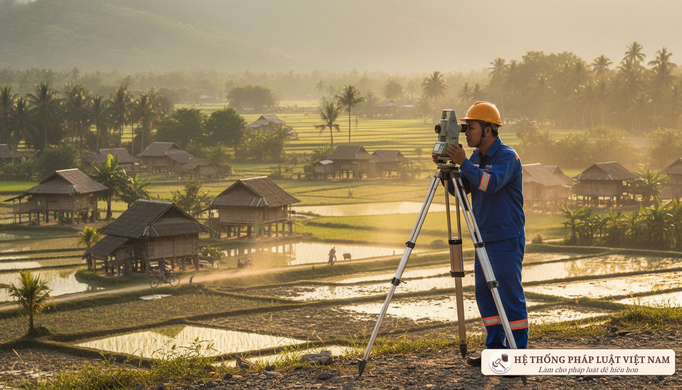 Nhân viên địa chính đo đạc đất đai