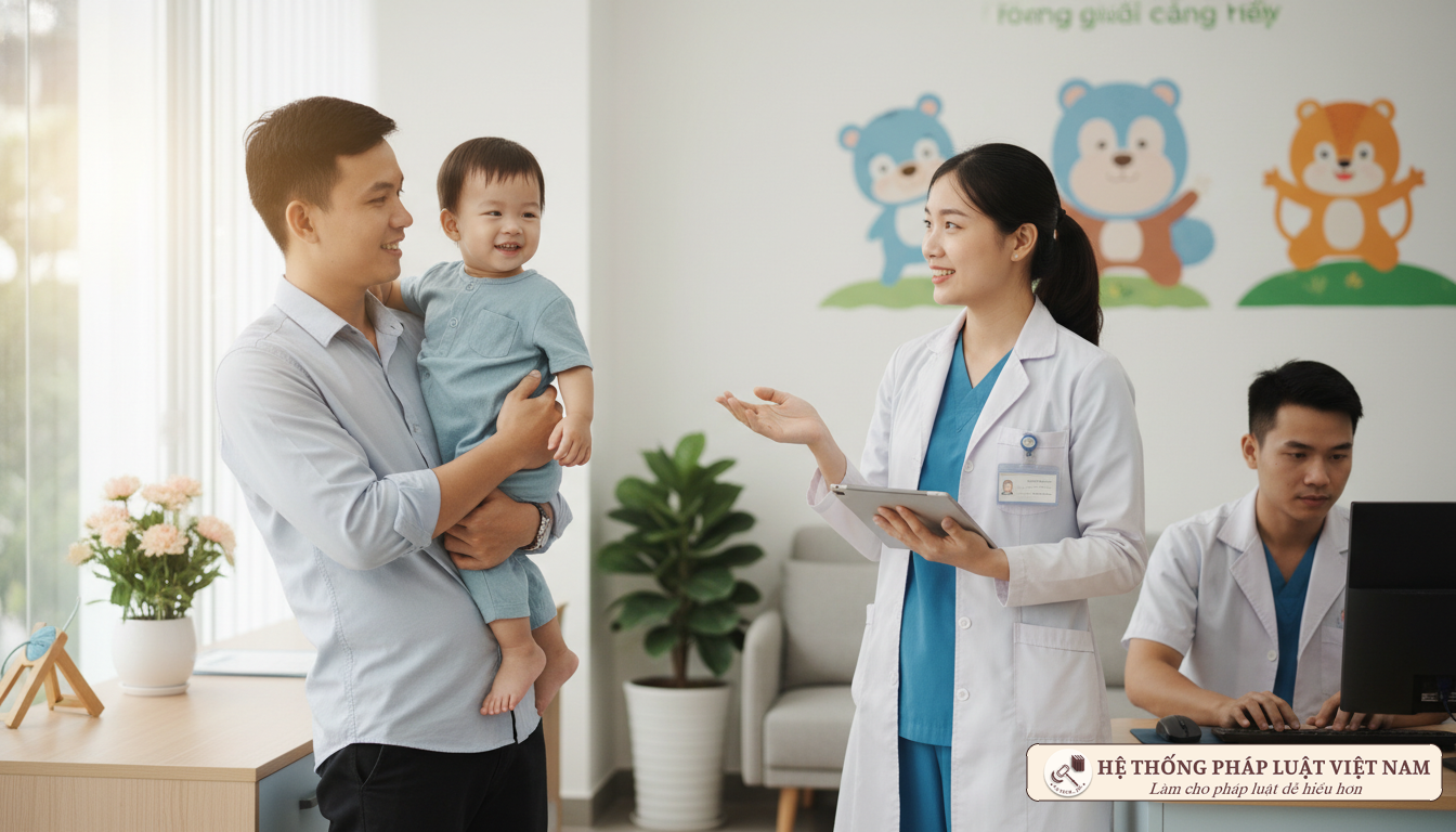 Cha đưa con đi khám bệnh