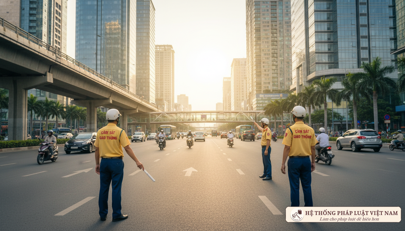 Cảnh sát giao thông làm nhiệm vụ