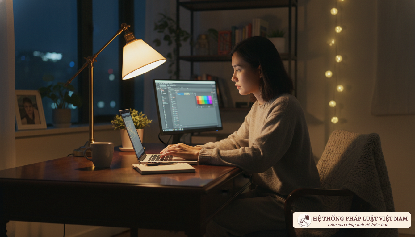 Người làm việc thêm tại nhà vào buổi tối