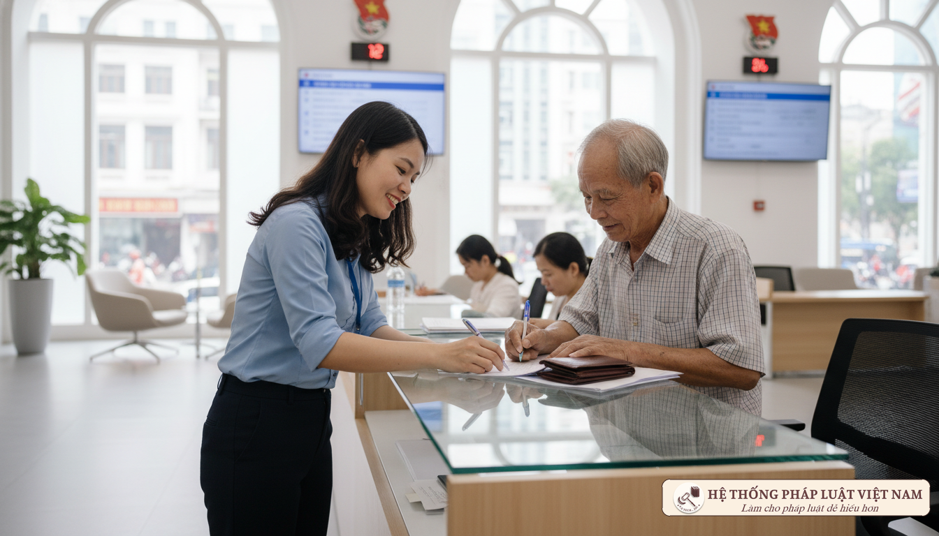Công chức hỗ trợ người dân tại bộ phận một cửa